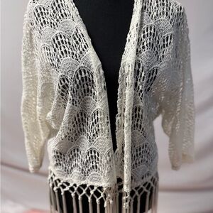 Eyeshadow Cream Open-Knit Cardigan Sweater